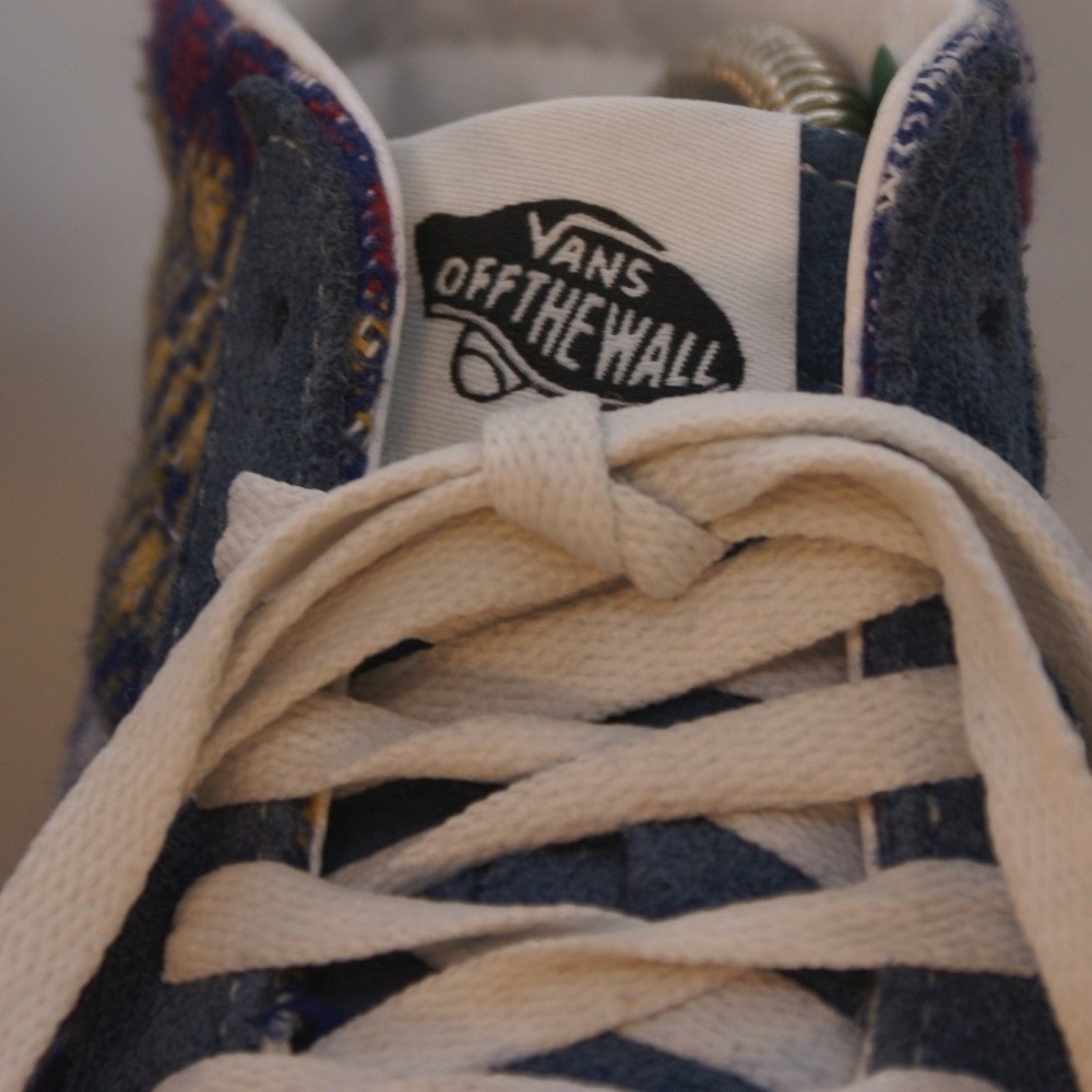 Vans Sk8-Hi Blue Suede Woven Textile Geometric High Top Sneakers Womens 5.5 boho - Picture 7 of 12